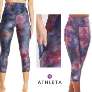 Athleta Salutation II Capri Tie Dye Multicolor Purple Leggings Women’s S